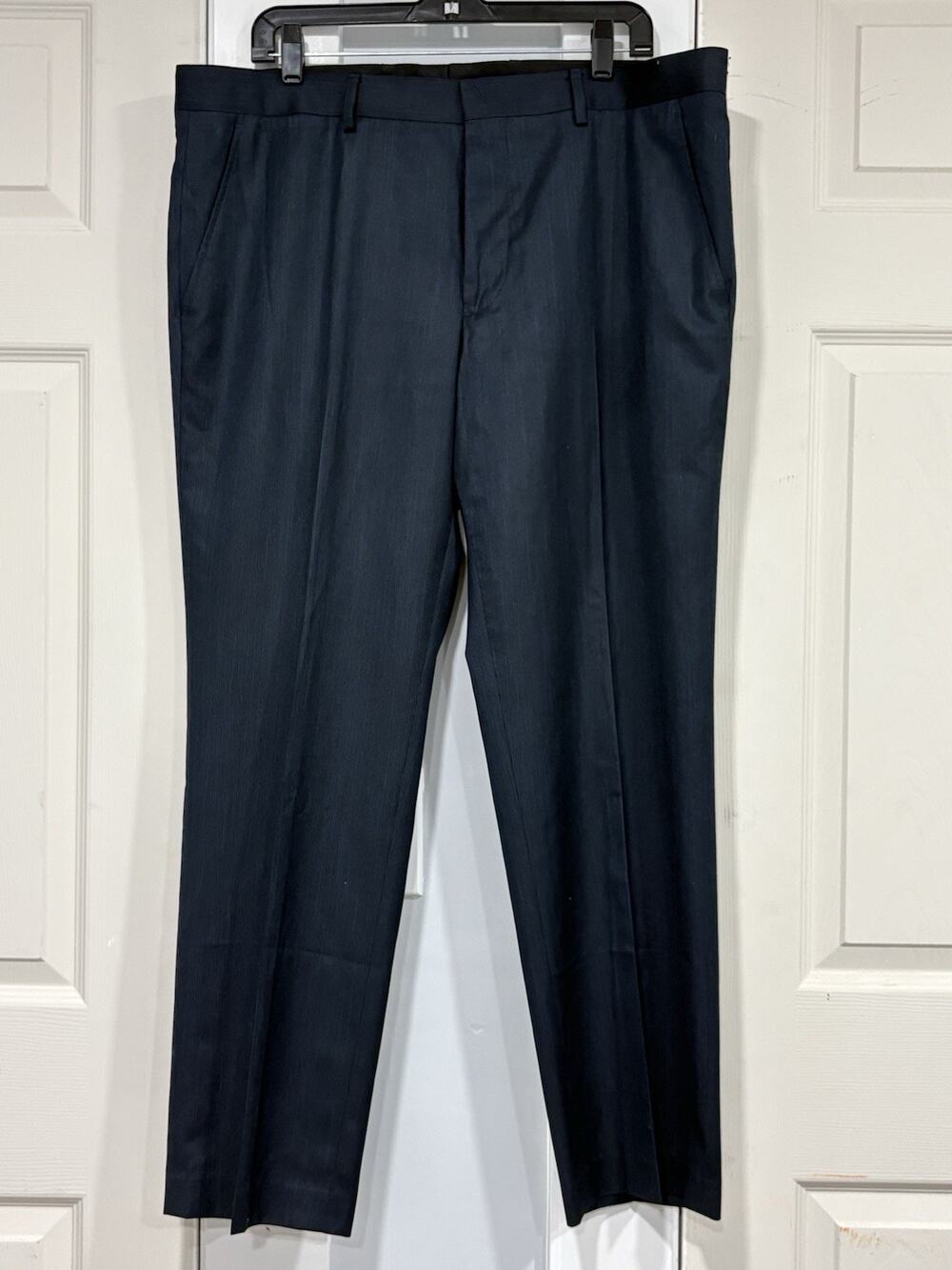 JF J Ferrar Slim Fit Dress Pants Mens 38x30 Dark Navy Flat Front Lined Hemmed